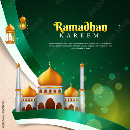 Realistic ramadan kareem illustration or social media post template