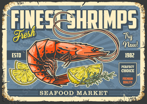 Finest shrimps vintage poster colorful