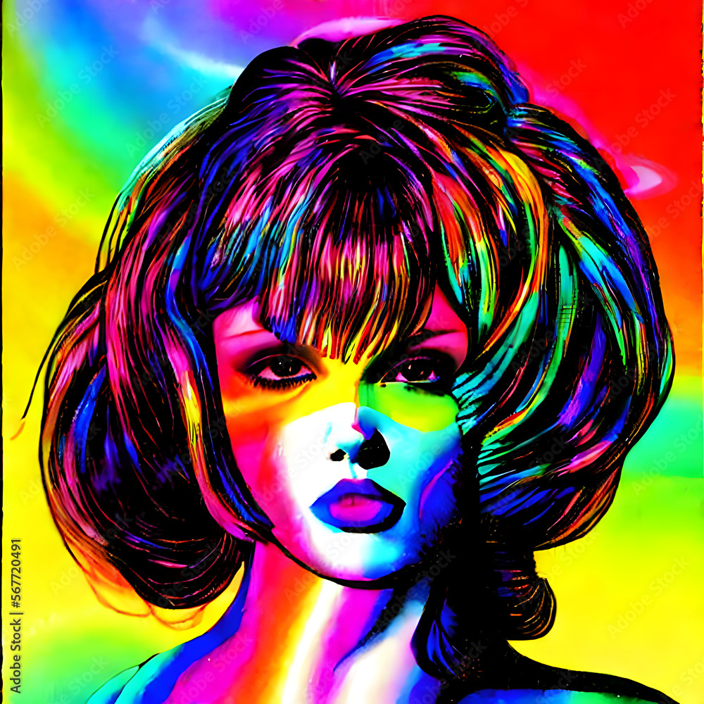 Obraz premium Portrait Frau in Regenbogenfarben. created with generative AI technology
