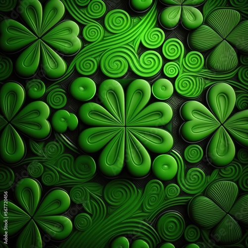 ST Patrick's day green background clover leaf bokeh lights defocused for ST Patrick's day celebration design background,Three Leaf Clover Pattern.Generative AI