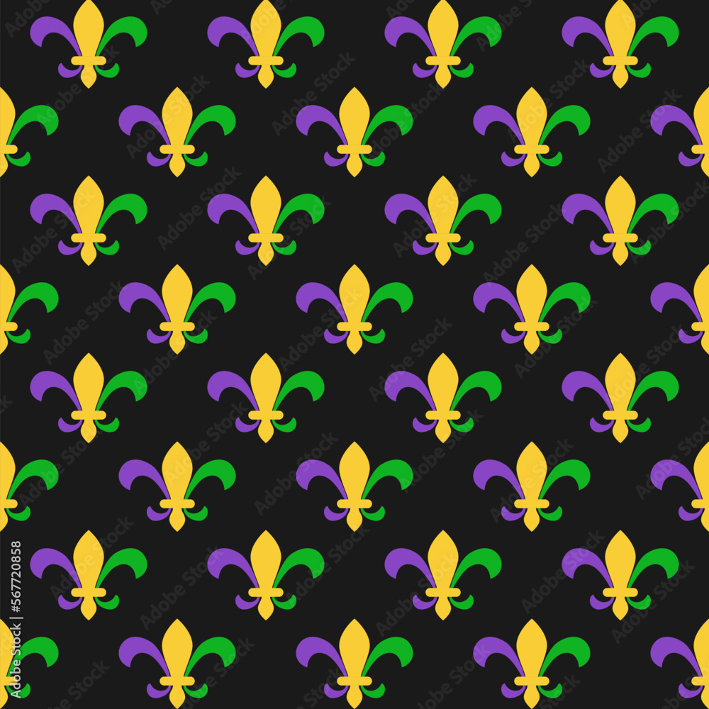 Fototapeta premium Mardi Gras Fleur de lis seamless pattern. Royal lily vector background. Easy to edit template for carnival decorations