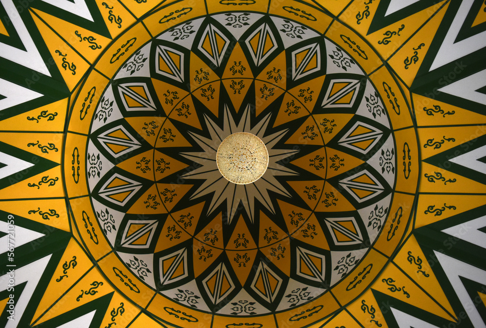 The mosque's ornament is dominated by golden yellow with a beautiful classic style The mosque's ornament is dominated by golden yellow with a beautiful classic style