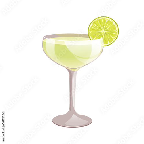 Daiquiri cocktail with rum, lime juice and sugar. A classic bar cocktail. Vector illustration.