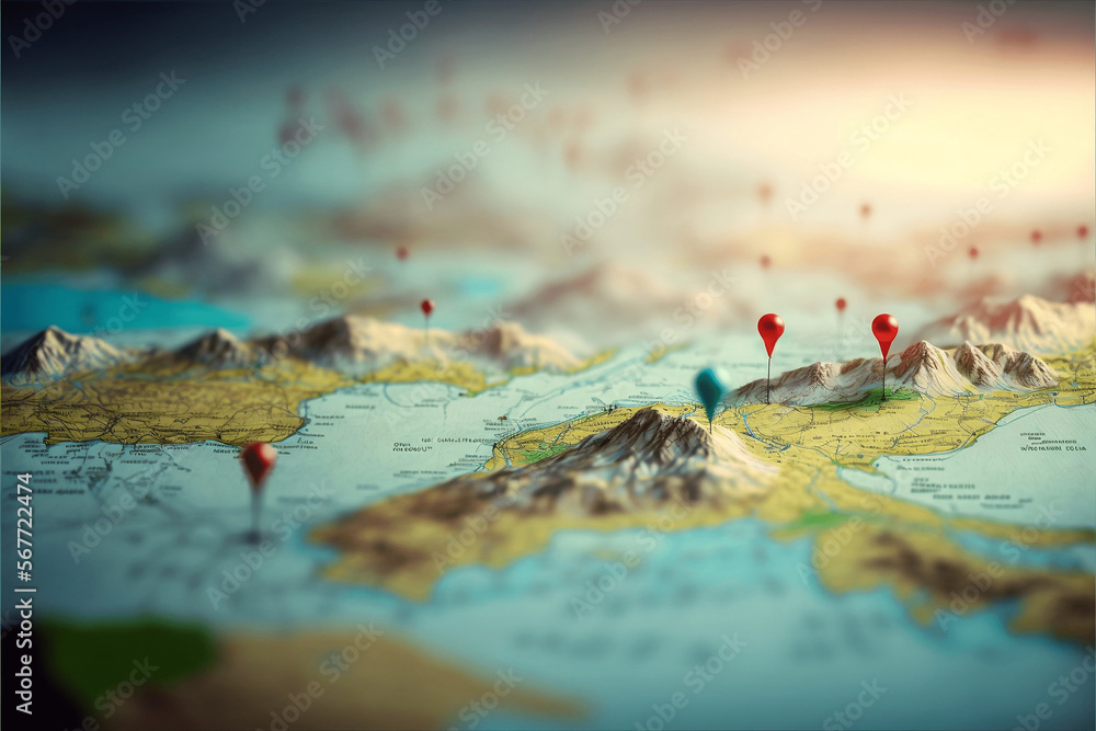 Majestic Landscapes of the World's Highest Mountains with Adventure Pins and High Relief Maps. Ai Generative Majestic Landscapes of the World's Highest Mountains with Adventure Pins and High Relief Maps. Ai Generative