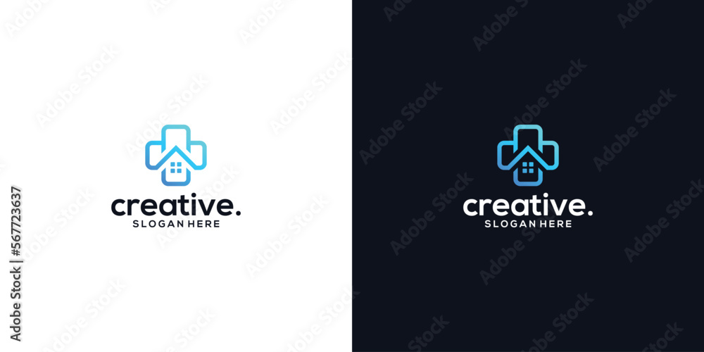House medical logo template design health plus home logo vector Stock ...