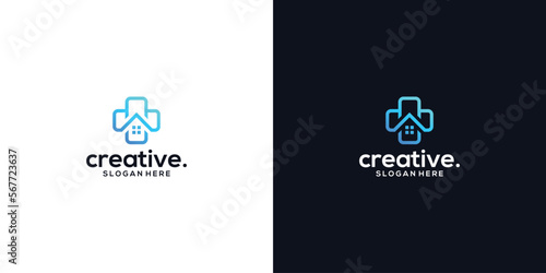 House medical logo template design health plus home logo vector