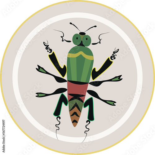 Edible insect and bugs are served on the plate. Disgusting meal and alternative nourishment and diet. illustration