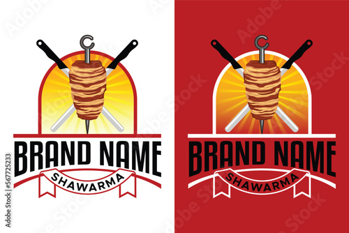 Shawarma emblem Turkish fast food restaurant illustration logo design