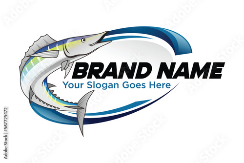 Creative Barracuda fish fishing illustration logo design