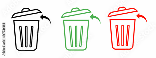 Trash can icon illustration set. Stock vector.