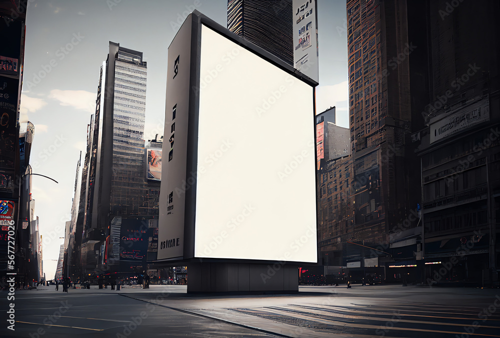empty billboard promotional display near Times Square in New York City, space for copy, marketing, generative ai