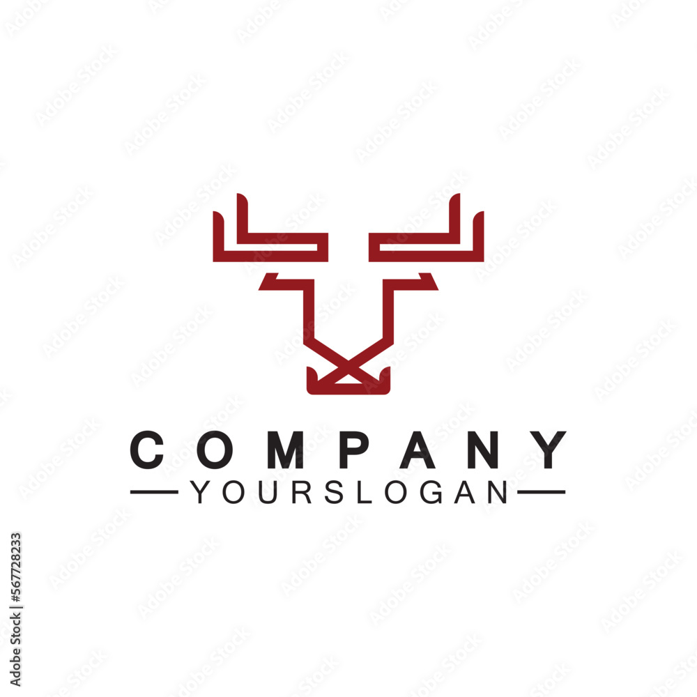 Obraz premium Bull monoline logo design vector template