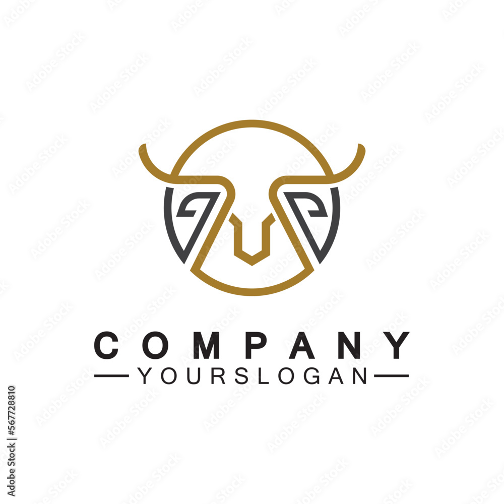 Obraz premium Bull monoline logo design vector template