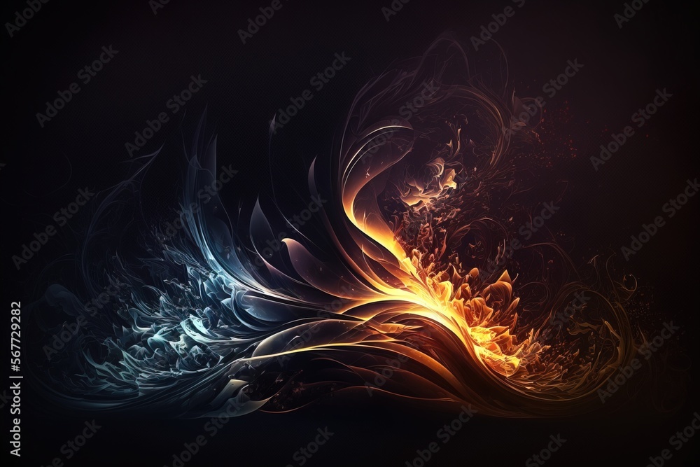 Fototapeta premium Black background with wavy curly gradients light abstract 