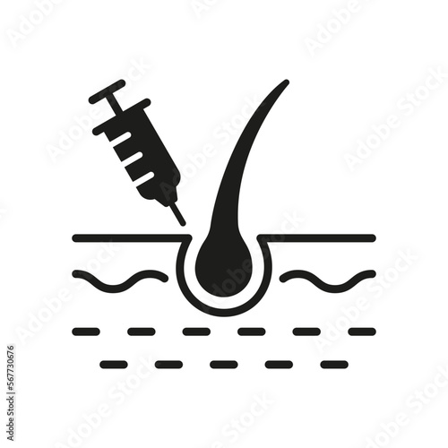 Hair Prp Therapy Silhouette Icon. Mesotherapy for Health Hair Black Glyph Pictogram. Injection Therapy Against Baldness and Alopecia Icon. Isolated Vector Illustration