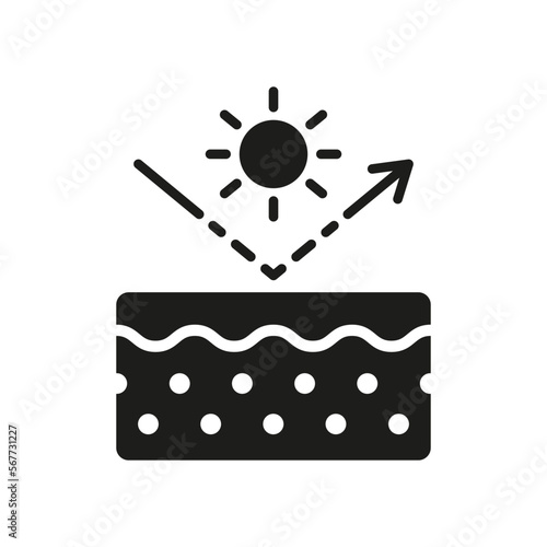 Reflect Ultraviolet Radiation from Skin Glyph Pictogram. Block Solar Light Icon. UV Protection Skin Silhouette Icon. Stop Ultra Violet and SPF Cream Concept. Isolated Vector Illustration