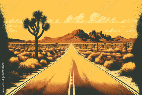 Road to country. Retro tone color style. Travel vacation concept. Generative AI.
