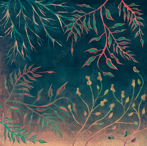 Grafika tekstura szablon  motyw roślinny vintage zielona
