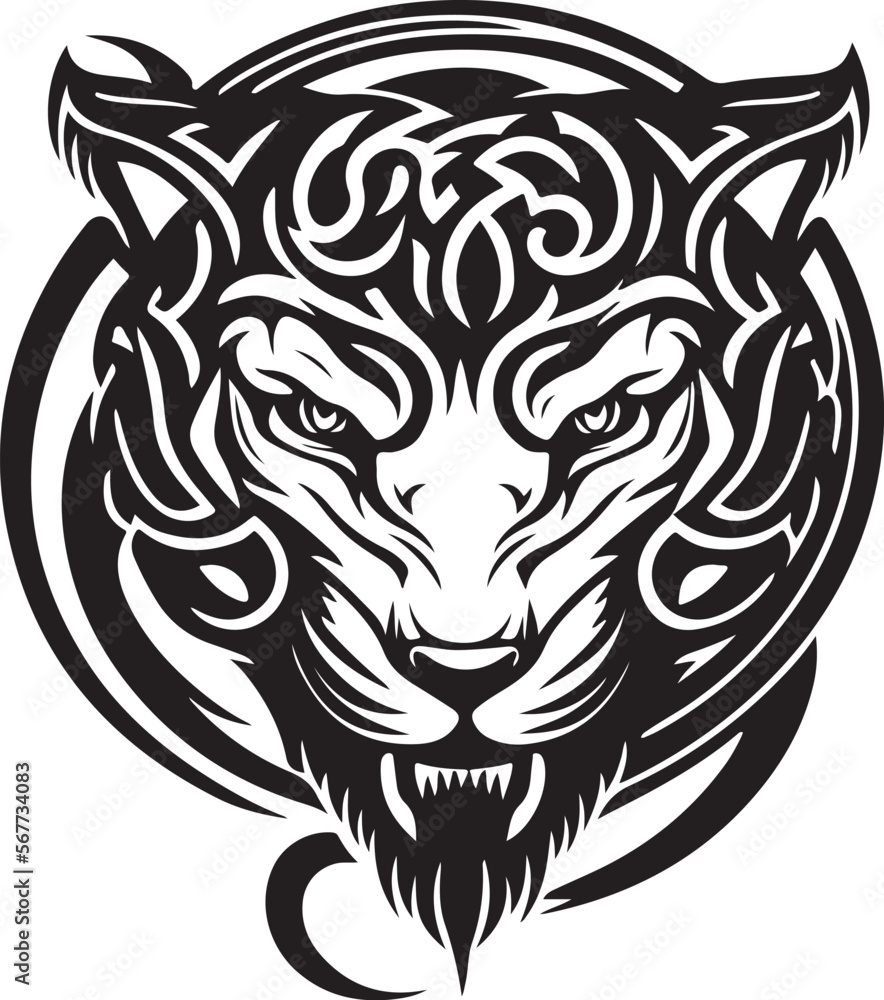 Vector illustration of tiger head with ornament