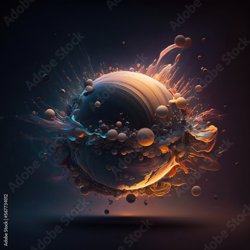 Abstract image of explosion at the subatomic level. Antimatter concept. Generative AI photo