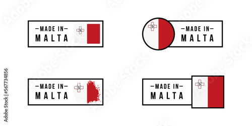 Set of sticker Made in Malta. Design labels with Malta flag for packaging, Factory, manufacturing and production country. Vector