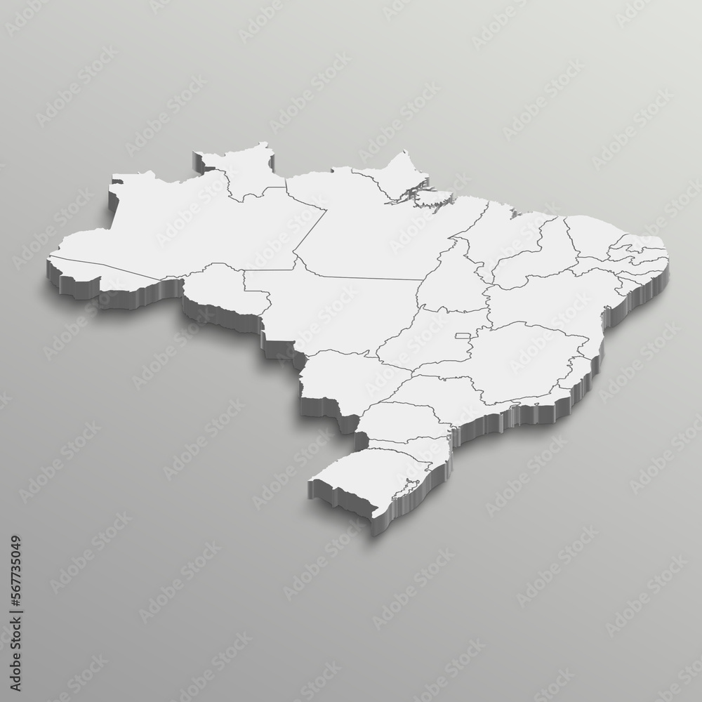 Fully editable 3d isometric white Brazil map with States or province in white isolated background. Fully editable 3d isometric white Brazil map with States or province in white isolated background.