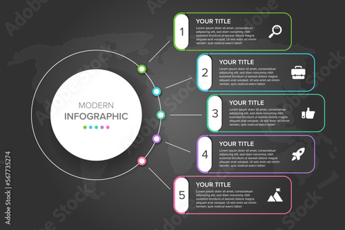 Creative concept for infographic element vector 5 options, steps, list, process. Abstract elements of graph, diagram with steps, options, parts or processes, timeline infographics, workflow or chart.