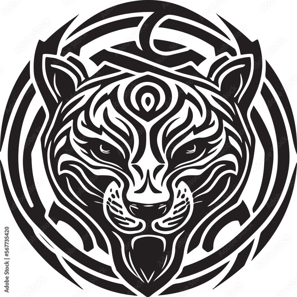 Vector illustration of tiger head with ornament