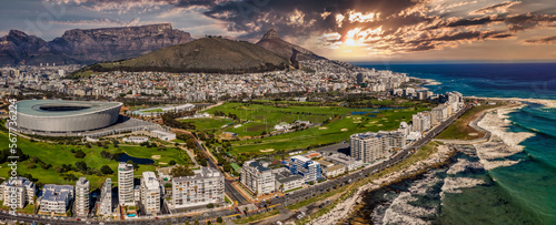 sunset aerial view of Cape Town city in Western Cape p