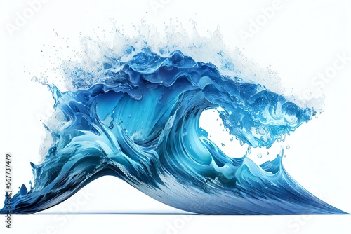 Refreshing Blue Water Wave on a White Background. Generative AI