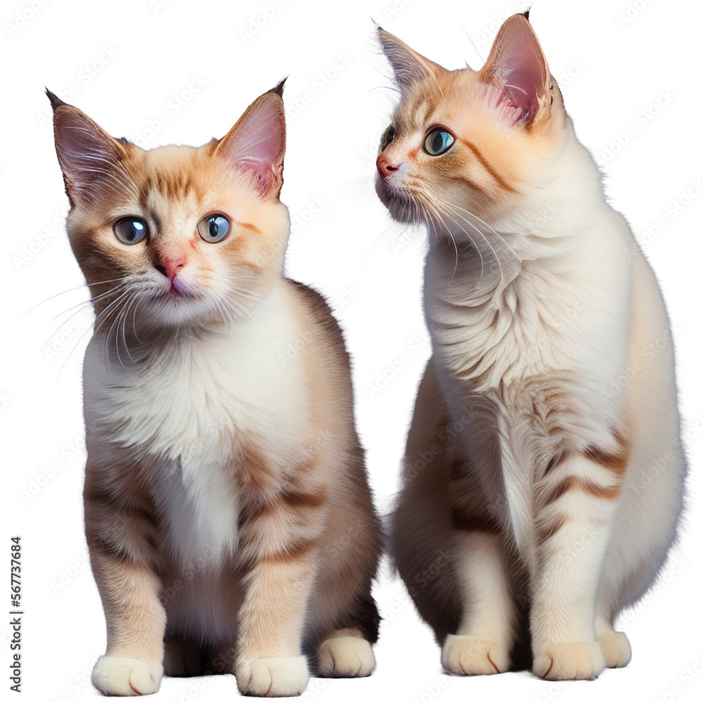 Two little cats with brown and white fur