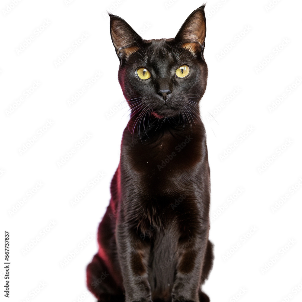 A Black Bombay Cat sitting straight