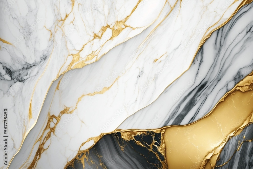 Abstract white and gold marble texture background. AI generated 