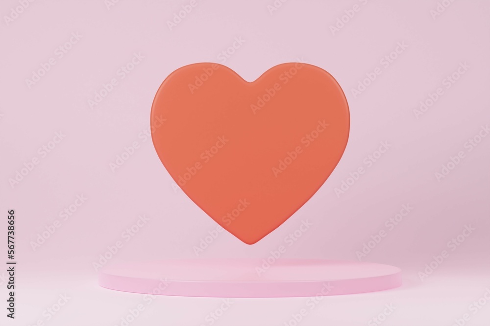 3d rendering pink podium heart happy valentine day
