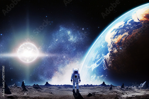 An astronaut standing on the moon looking at the earth Generative AI