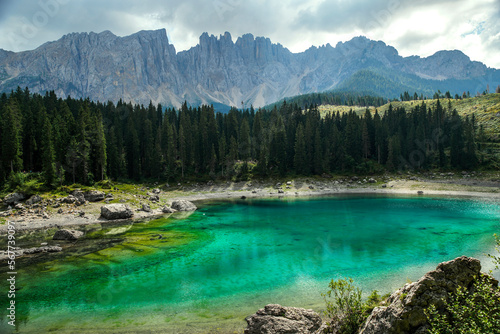 Carezza lake in the mountains