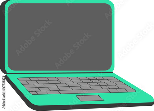 a green laptop that is relatively small and light so that it is portable
