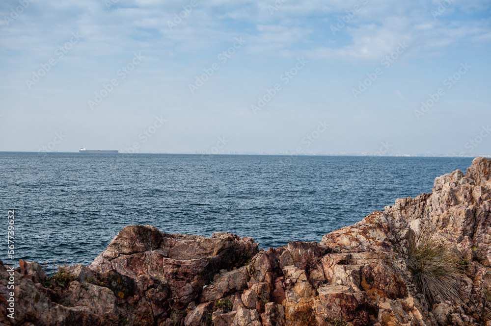 Beautiful nature landscape with water of sea and island rock