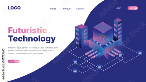 Futuristic Technology Landing Page. Website Template for header copy space layout.