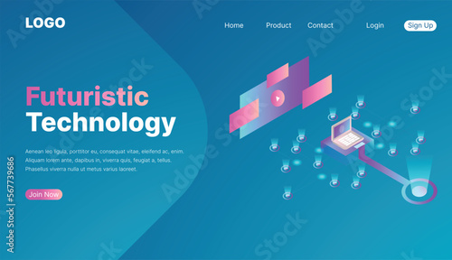 Futuristic Technology Landing Page. Website Template for header copy space layout.