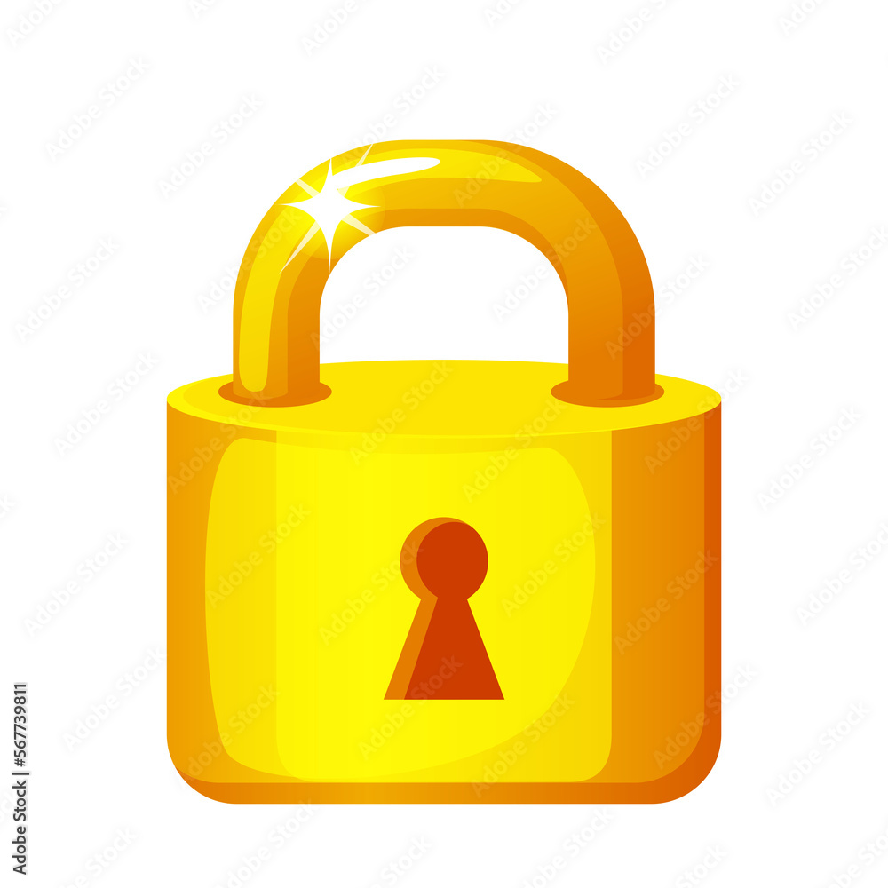 Cartoon golden padlock icon, isolated icon Cartoon golden padlock icon, isolated icon