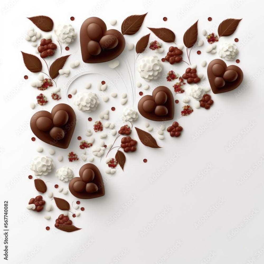 Fototapeta premium Postcard for valentines day with hearts made of black chocolate with patterns.