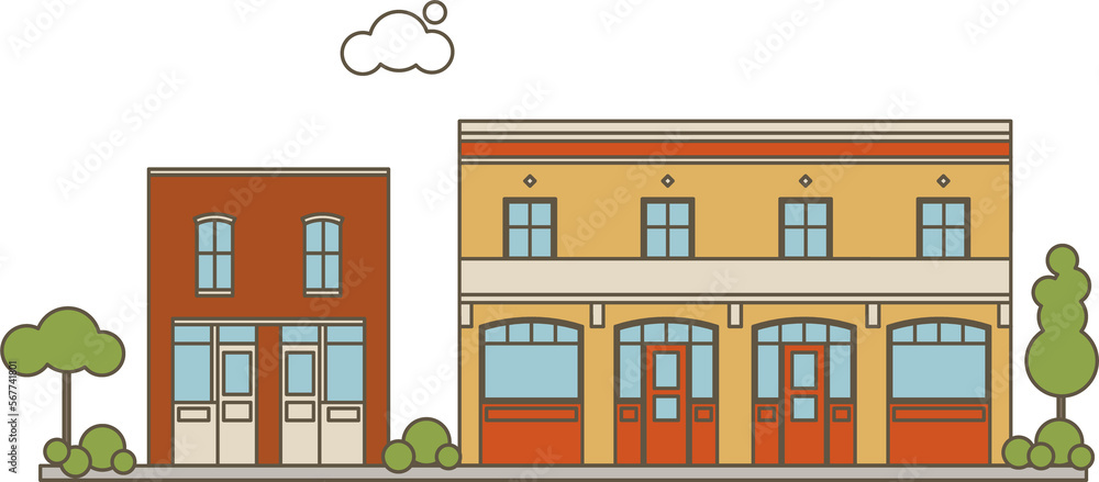 Flat Style Color Collection Of Small Classic Vintage Buildings For Store, Restaurant, Office or Market Icons