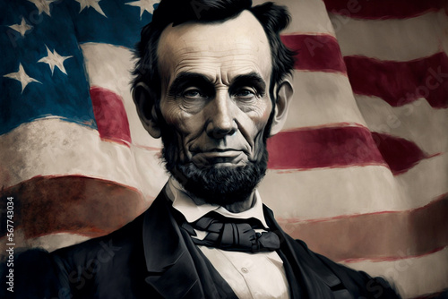 Obraz na plátne Abraham Lincoln on the background of the American flag