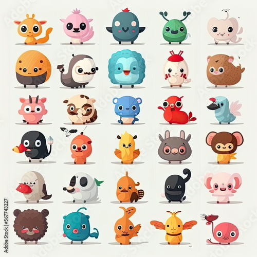 Collection of emoji, cute cartoon characters vector illustration, white background, Made by AI,Artificial intelligence