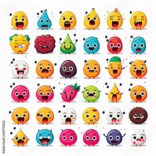 Collection of emoji, cute cartoon characters vector illustration, white background, Made by AI,Artificial intelligence