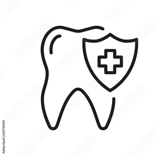 Medical Oral Care. Dental Treatment Sign. Dental Insurance Line Icon. Teeth Protection and Hygiene Linear Pictogram. Dentistry Outline Symbol. Editable Stroke. Isolated Vector Illustration