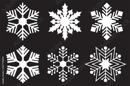 Illustration of different snowflakes on a black background