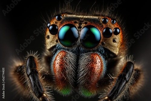 Jumping Spider Phidippus Regius on Black Background Mega Macro Shot - Post-processed Generative AI © Esi