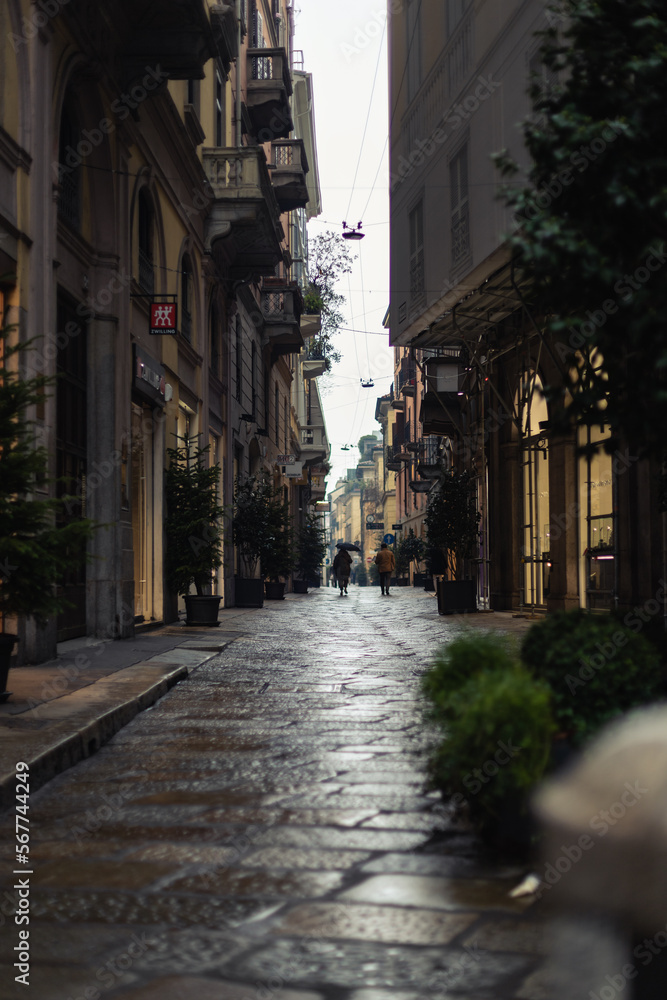 Narrow street in Milan downtown